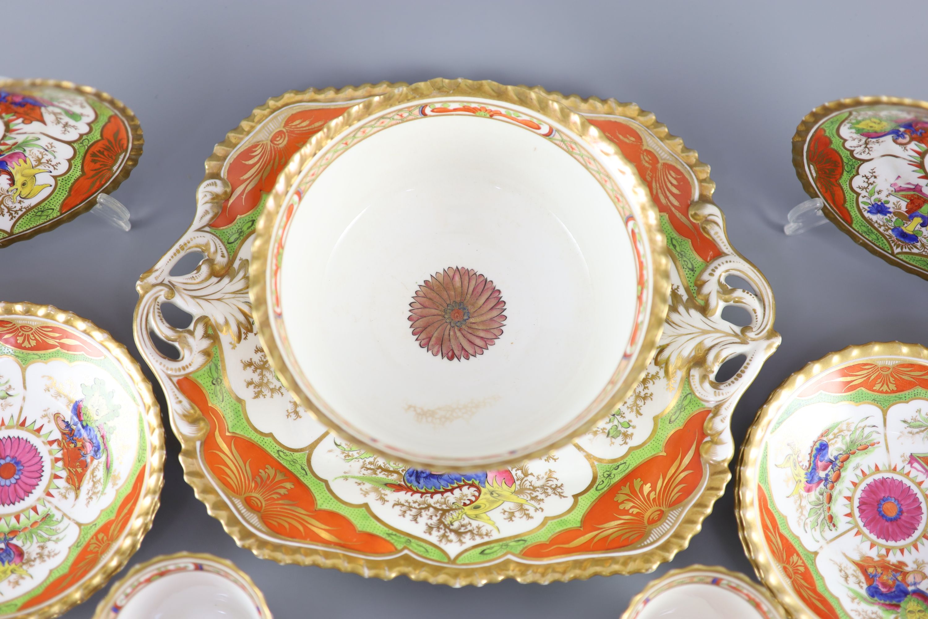 A Chamberlain & Co. Worcester ‘Bengal Tiger’ or ‘Dragons in Compartments’ part tea and coffee set, c.1840, (14)